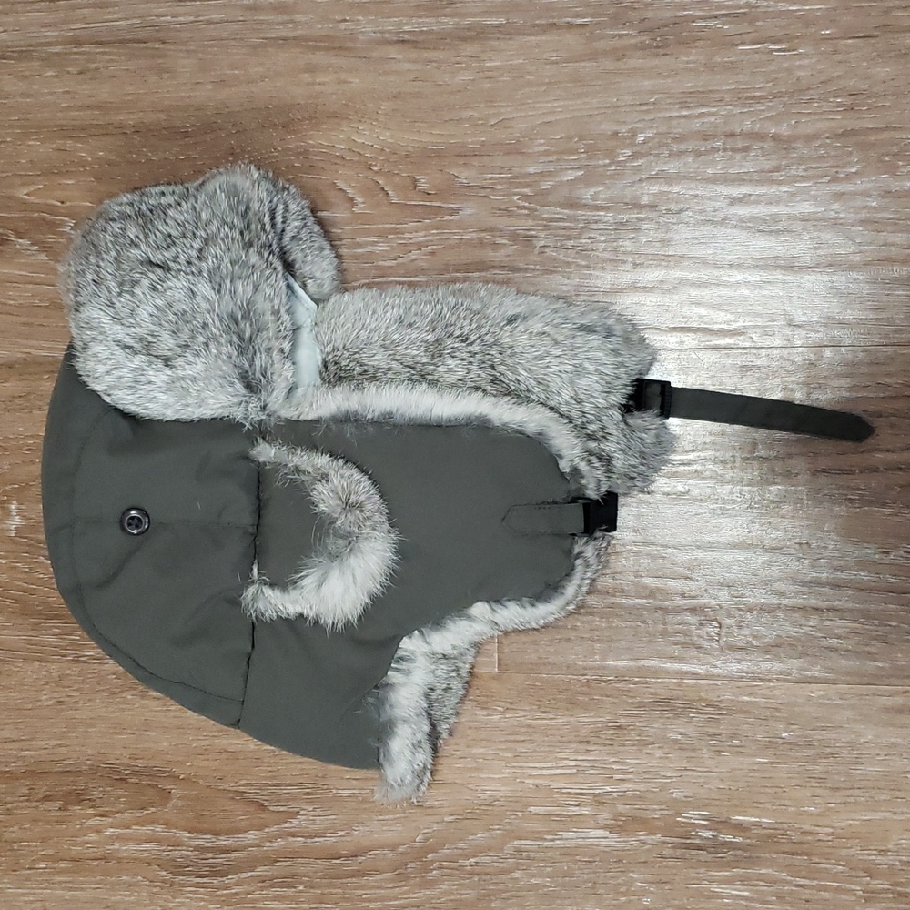 Crown Cap Signature 100% Nylon Rabbit Fur Trim Hat Ski Cozy Warm Outdoor